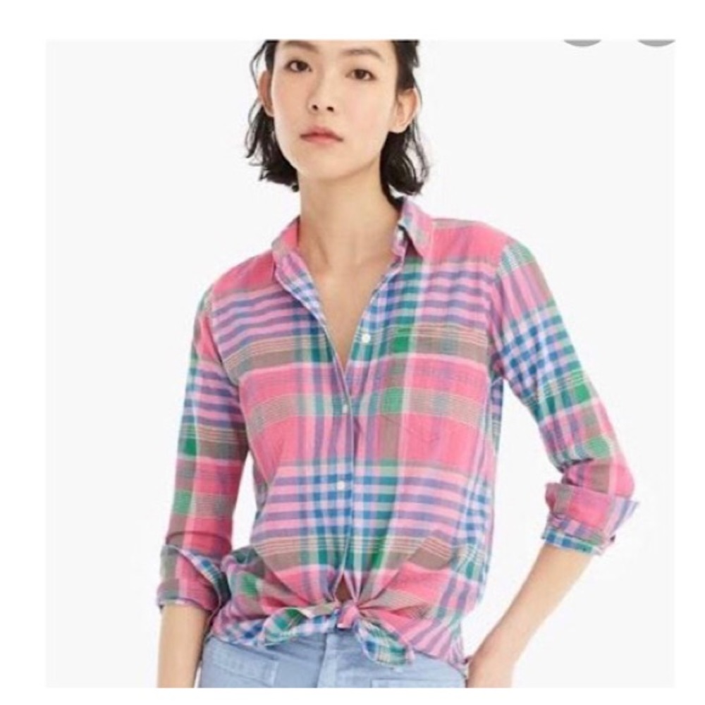 J.Crew Pink Crinkle Plaid Classic Buttondown Shirt